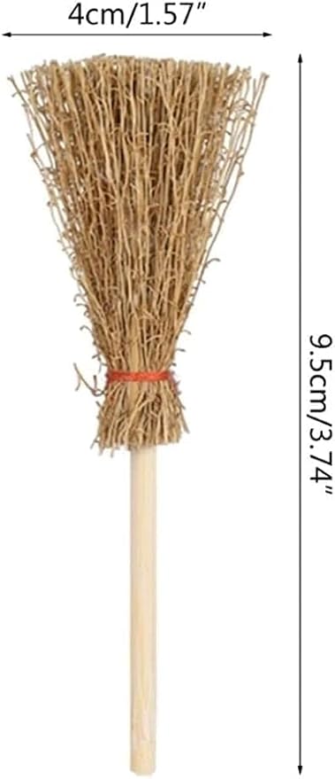 5Pcs Mini Witch Brooms for Dollhouse, Handmade 1:12 Scale Broomstick Set - Image 2