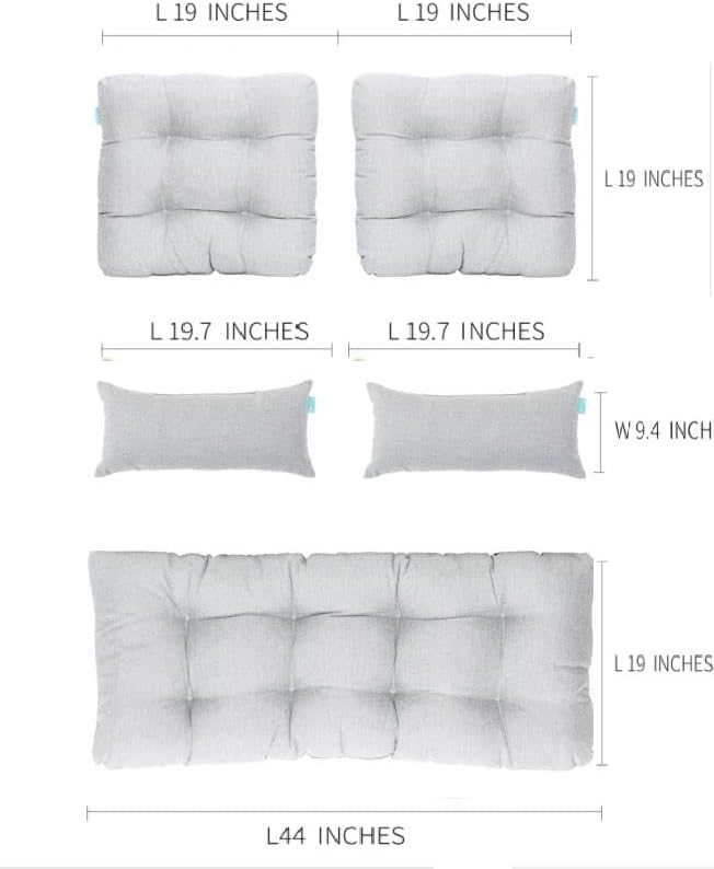 QILLOWAY Outdoor Patio Wicker Seat Cushions Group Loveseat/Two U-Shape/Two Lumbar Pillows for Patio Furniture,Wicker Loveseat,Bench,Porch,Settee of 5 (Silver/White)…
