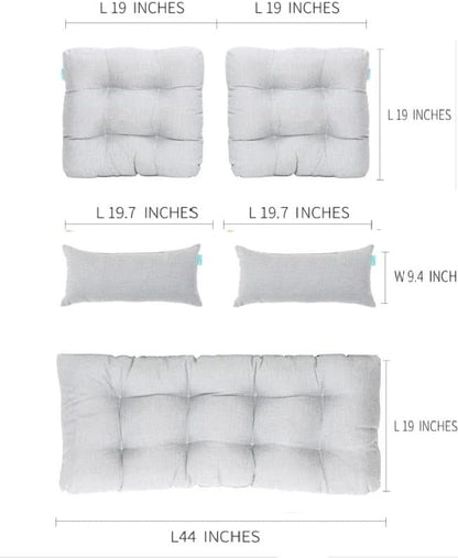 QILLOWAY Outdoor Patio Wicker Seat Cushions Group Loveseat/Two U-Shape/Two Lumbar Pillows for Patio Furniture,Wicker Loveseat,Bench,Porch,Settee of 5 (Silver/White)…