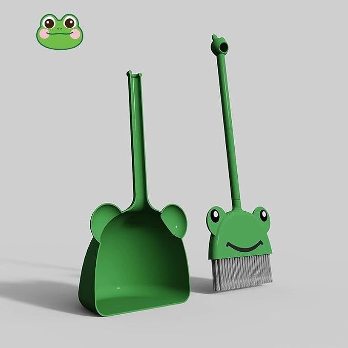 Children's Small Broom Dustpan Set Green Frog Mini Household Cleaning and - Image 9