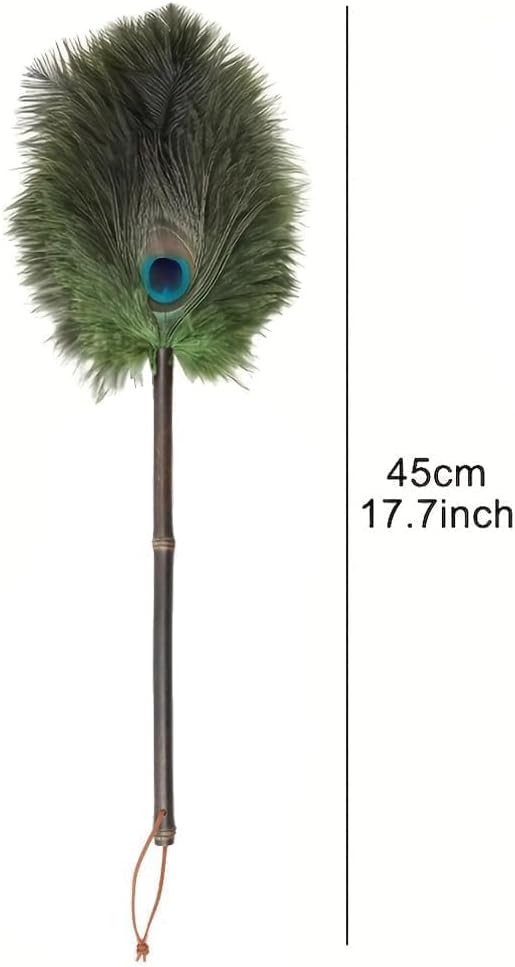 Peacock Feather Duster with Purple Bamboo Handle, Mini Decorative Cleaning Tool - Image 2