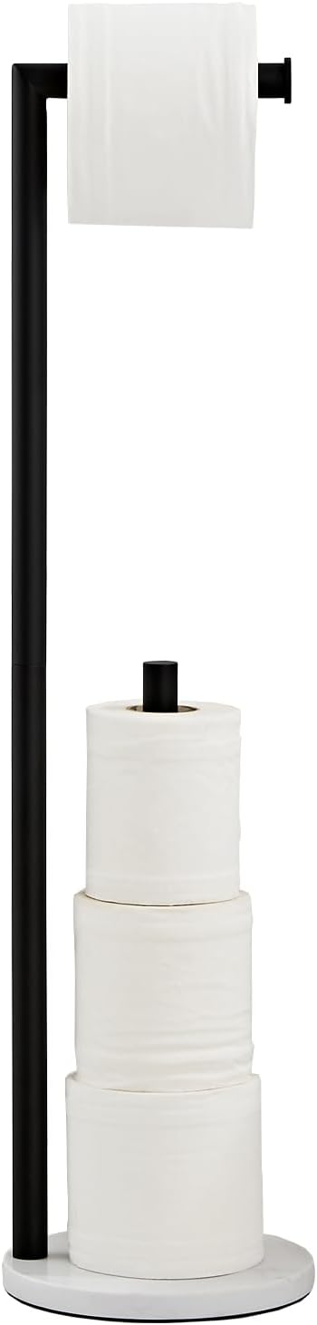 Marble Toilet Paper Holder Stand -Matte Black, Freestanding by KUUBTH