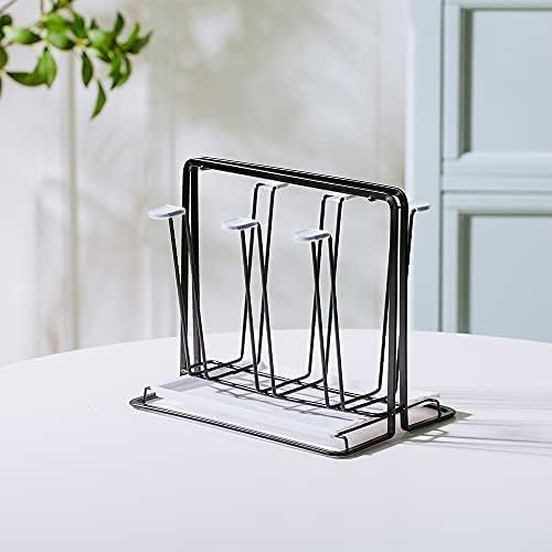 Metal Cup Drying Rack with 6 Hooks, Bottle Drying Rack with Drain Tray - Image 4
