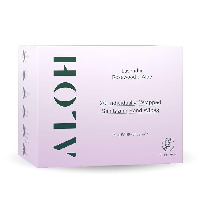 ALŌH Skin- Softening Sanitizing Hand Wipes – Lavender Rosewood + Aloe -1 box of by AL%C5%8CH