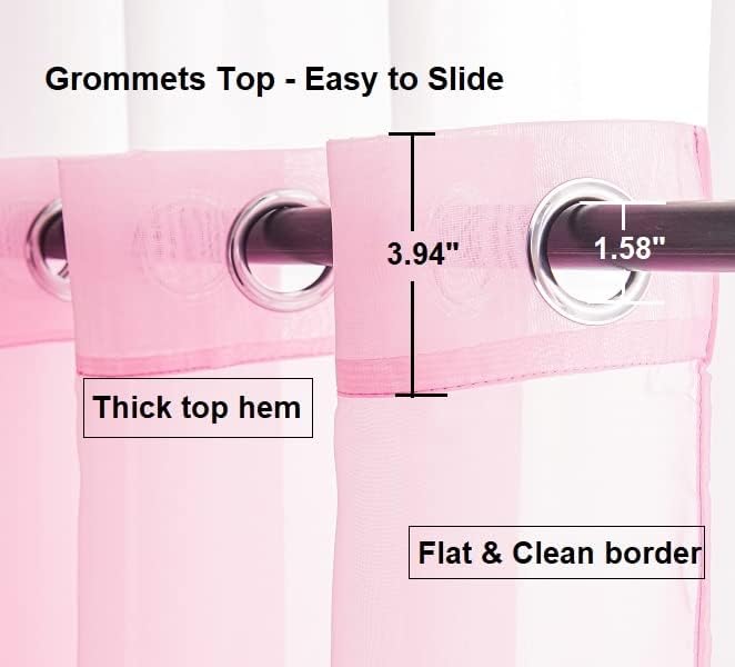 PI Sheer Curtains 63 inches Length with Grommet,Airy Voile Sheer Window Curtain for Girls Room/Fashion Shop 2 Panels (W52 X L63, Bright Pink)