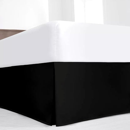 SKY BEDDINGS Luxury Pleated Queen Bed Skirt with Split Corners - 16 Inch Tailored Drop - Pleated Dust Ruffle - Wrinkle-Free 100% Microfiber - Easy Fit, Soft & Durable - Black