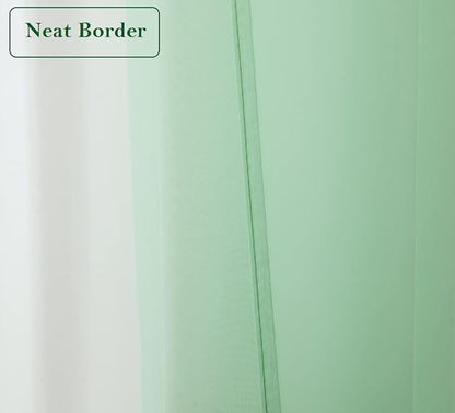 PI Short Sheer Curtains 45 inches Long with Ring Top,Cool Voile Sheer Window Curtain for Study/Farmhouse 2 Panels (W52XL45, Mint Green)
