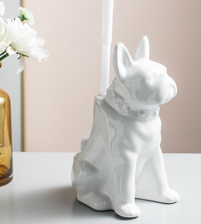 Comeon Ceramic Dog White/Black Toilet Brush and Holder Set, Plastic Handled - Image 8