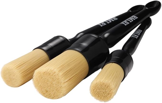 3pcs Car Detailing Brushes Set, Boars Hair Auto Car Detail Brush Kit No Scratch by BMLEI