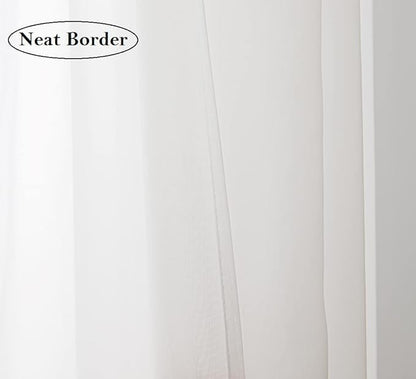 PI Ivory Sheer Curtains Short Panels,Grommet Top Airy Voile Window Curtain for Kitchen/Bay Window 2 Panel (Ivory, W52XL45)