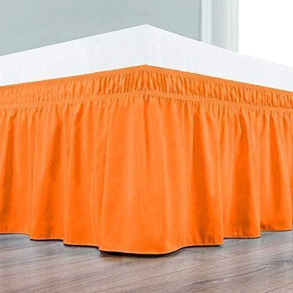 Orange Wrap Around Bed Skirts with 16" Drop - Three Sides Fabric Adjustable Elastic Dust Ruffle Silky Soft -600 TC Stretchy Bed Skirt-King XL(78"X 84") Orange