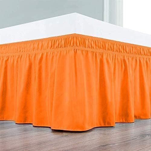 Orange Wrap Around Bed Skirts with 16" Drop - Three Sides Fabric Adjustable Elastic Dust Ruffle Silky Soft -600 TC Stretchy Bed Skirt-King XL(78"X 84") Orange