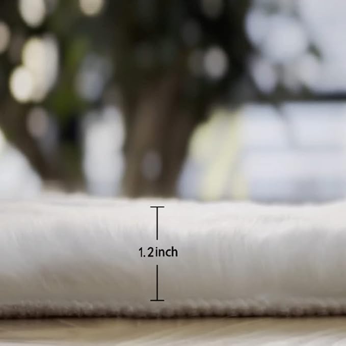 White Shag Round Rugs 8ft for Dining Room Table Faux Bunny Machine Washable Fur Area Rugs for Bedroom Living Room Nursery Circle Rug