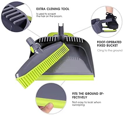 Adjustable Rubber Push Broom and Dustpan Set, Self Cleaning Indoor Outdoor - Image 4