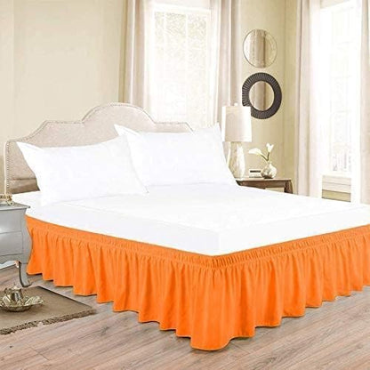 Orange Wrap Around Bed Skirts with 16" Drop - Three Sides Fabric Adjustable Elastic Dust Ruffle Silky Soft -600 TC Stretchy Bed Skirt-King XL(78"X 84") Orange