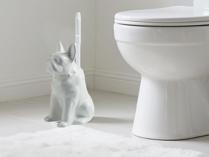 Comeon Ceramic Dog White/Black Toilet Brush and Holder Set, Plastic Handled - Image 6