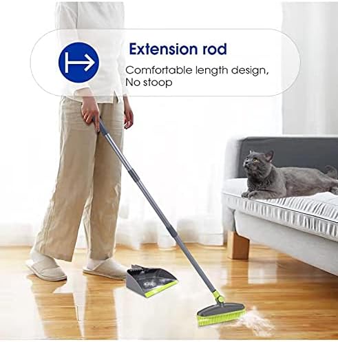 Adjustable Rubber Push Broom and Dustpan Set, Self Cleaning Indoor Outdoor - Image 5