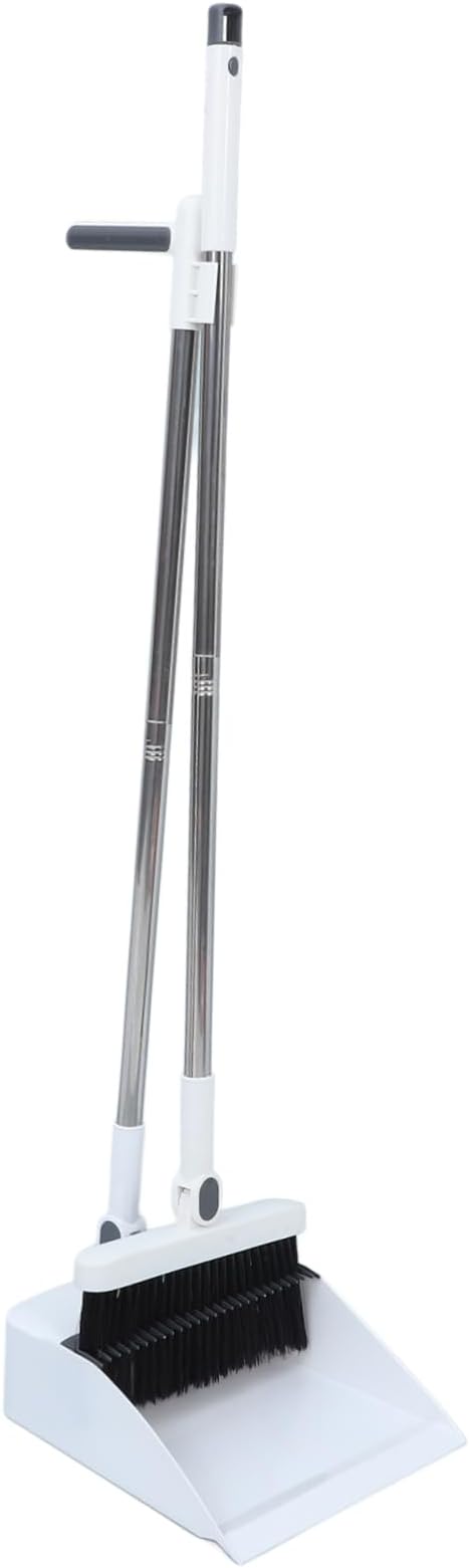 FRCOLOR Long Handle Broom and Foldable Dustpan Set Lightweight Stainless Steel by FRCOLOR