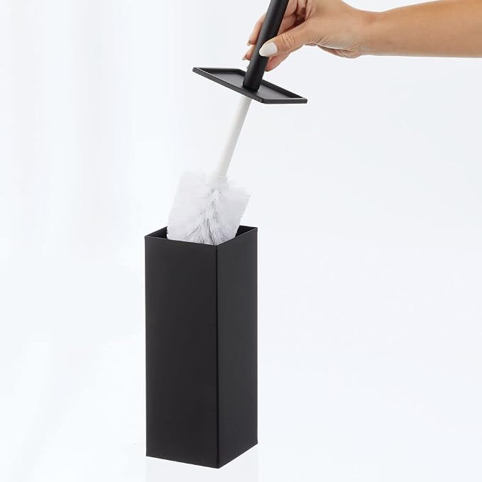 mDesign Steel Square Modern Toilet Bowl Brush and Holder - Image 3