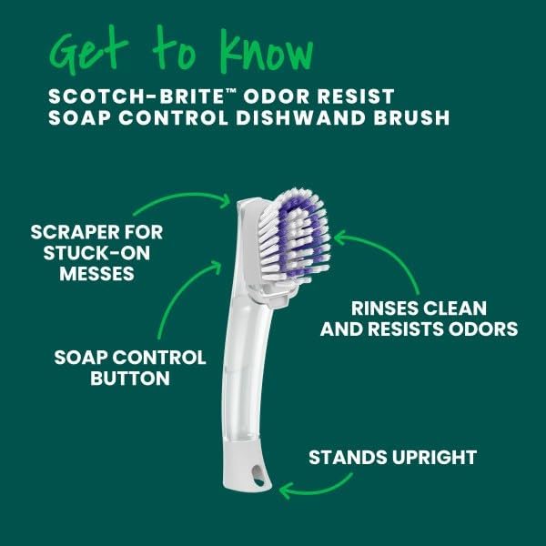 Scotch-Brite Odor Resist Soap Control Dishwand Brush, Non-Scratch Cleaning Brush - Image 3