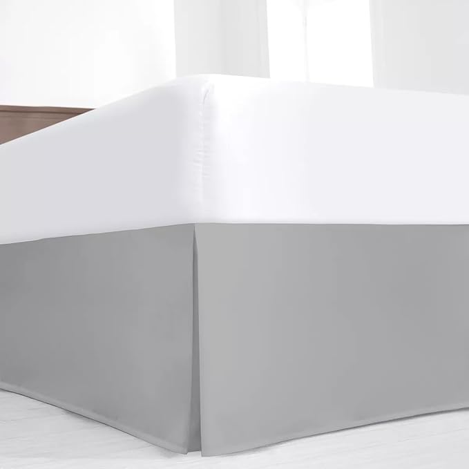 SKY BEDDINGS Luxury Pleated Queen Bed Skirt with Split Corners - 18 Inch Tailored Drop - Pleated Dust Ruffle - Wrinkle-Free 100% Microfiber - Easy Fit, Soft & Durable - Light Grey