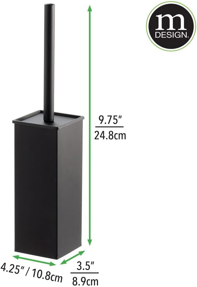 mDesign Steel Square Modern Toilet Bowl Brush and Holder - Image 5