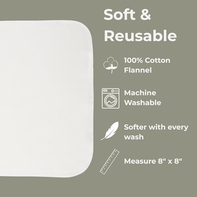 Nora's Nursery Reusable Baby Wipes, 100% Cotton Washcloths, Soft and Absorbent - Image 2