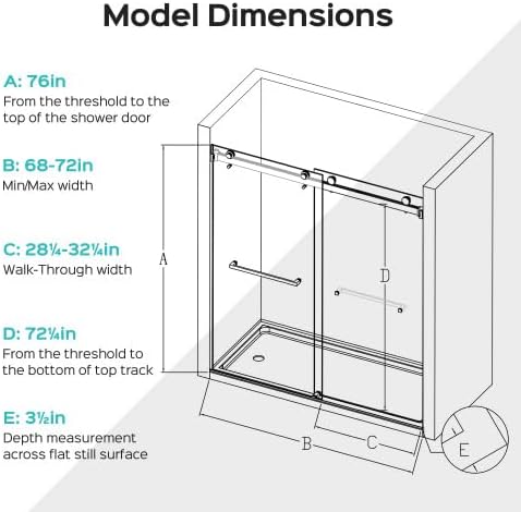 Shower Door 68–72in W x 76 in H, 3/8" Tempered Glass Double Sliding Shower Door - Image 7