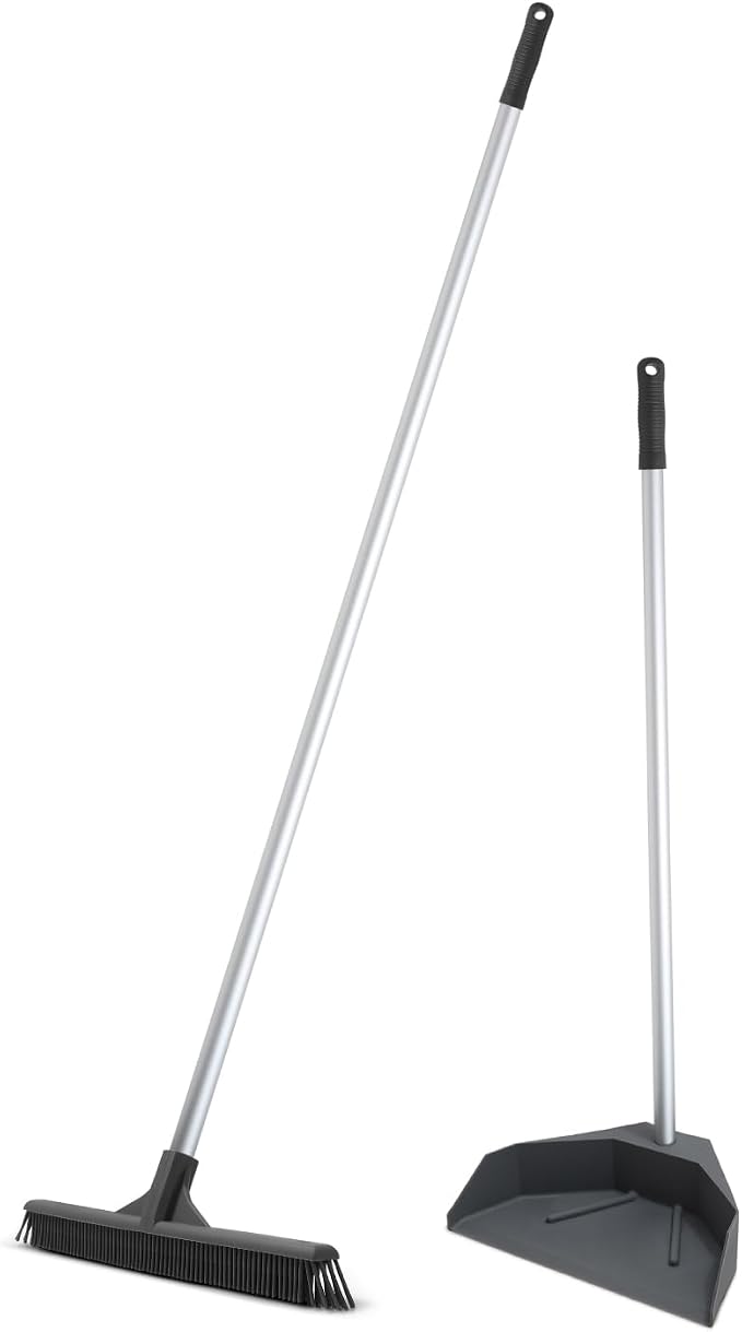 Superio Silicone Dust Pan with 35" Aluminum Long Handle & 16 Pet Hair Remover by Superio