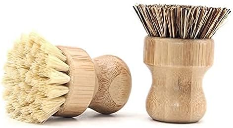 2 Pcs Palm Pot Brush, Bamboo Dish Brush Natural Scrub Brush Coconut Bristles - Image 5