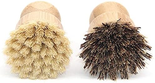 2 Pcs Palm Pot Brush, Bamboo Dish Brush Natural Scrub Brush Coconut Bristles - Image 4