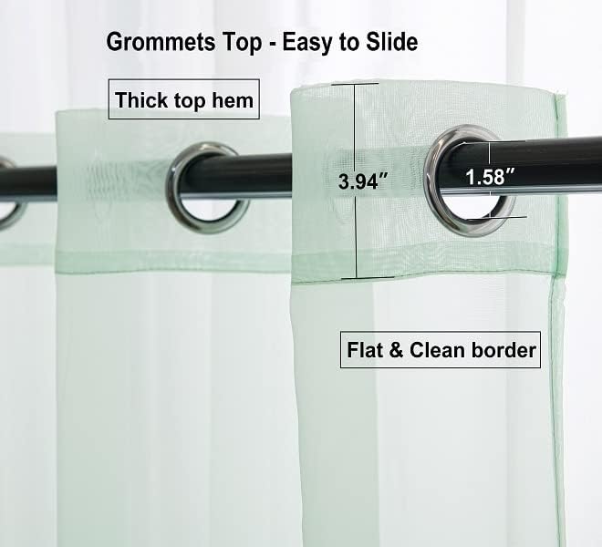 PI Short Sheer Curtains 45 inches Long with Ring Top,Cool Voile Sheer Window Curtain for Study/Farmhouse 2 Panels (W52XL45, Mint Green)
