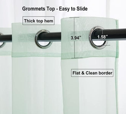 PI Short Sheer Curtains 45 inches Long with Ring Top,Cool Voile Sheer Window Curtain for Study/Farmhouse 2 Panels (W52XL45, Mint Green)