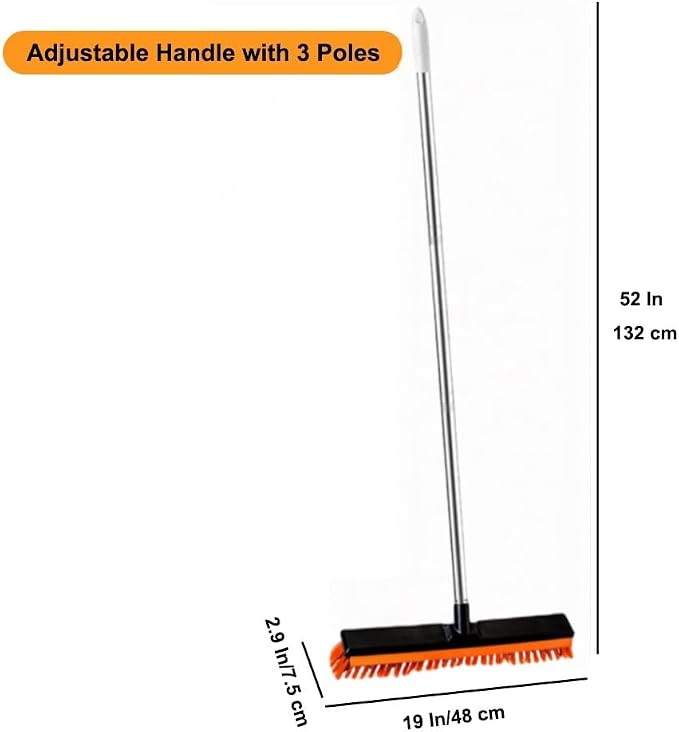19" Outdoor Broom with 58" Long Handle & Rubber Squeegee, Push Broom - Image 3