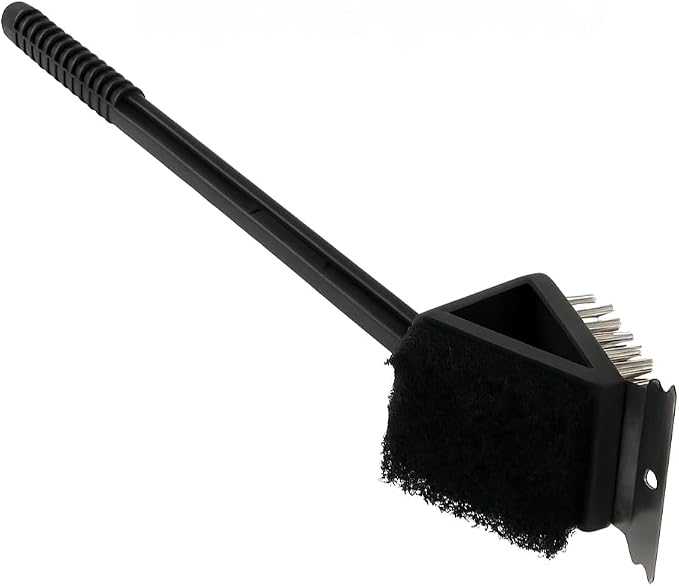3-in-1 Grill Brush with Scraper, Wire Bristles & Scouring Pad – 18” BBQ Cleaner by Home
