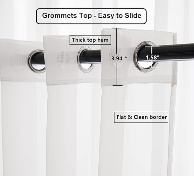PI White Sheer Curtains 96 inches Long,Elegant Light Filtering Window Drapes for Living Room,Grommet Top Voile Window Treatment for Bedroom,2 Panels (W52 X L96, Optical White)