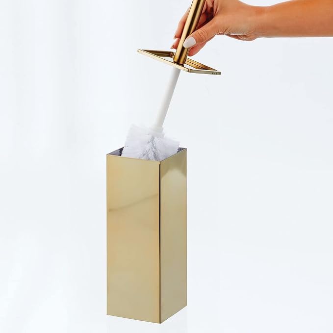 mDesign Steel Square Modern Toilet Bowl Brush and Holder - Image 3