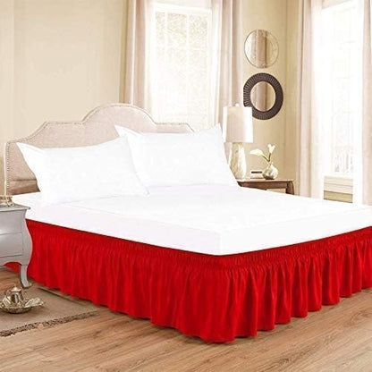 Red Wrap Around Bed Skirts with 16" Drop - Three Sides Fabric Adjustable Elastic Dust Ruffle Silky Soft -600 TC Stretchy Bed Skirt-Full(54"X 75") Red
