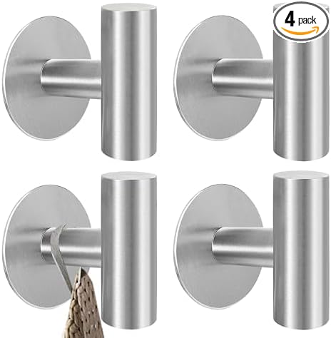 Adhesive Towel Hooks, Brushed Nickel SUS 304 Stainless Steel Heavy Duty Self by Augegel