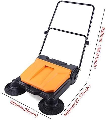 Hand Push Floor Sweeper, 26 Inch Hand Held Sweeper Brush Walk-Behind Manual - Image 4