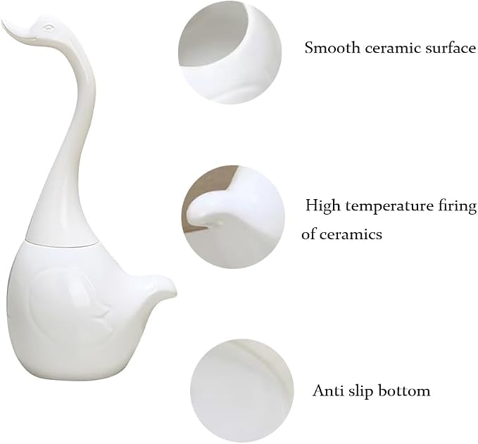 Swan Toilet Brush and Ceramic Holder Set, Cute Bathroom Decor, Non-Scratch - Image 4