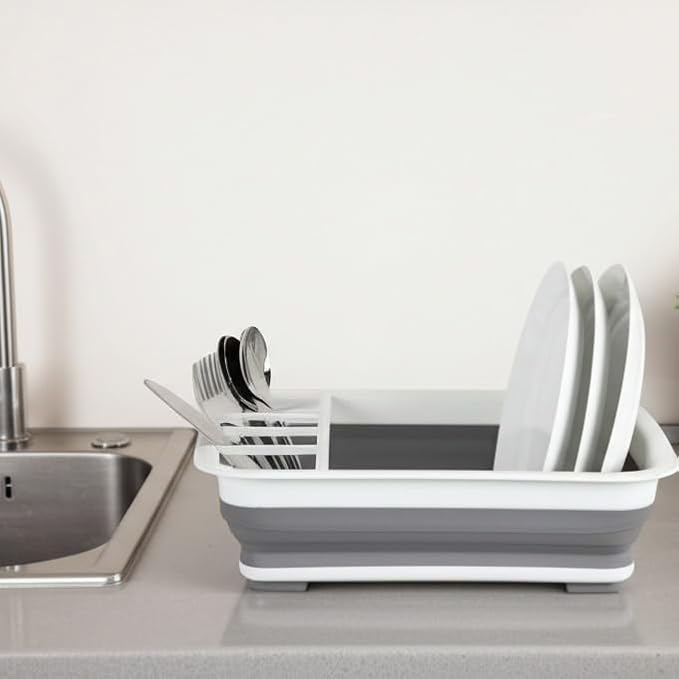 BNYD Plastic Collapsible Dish Drying Rack, Foldable Dinnerware Drainer Organizer - Image 6