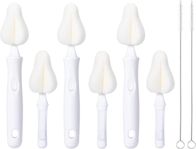 8 Pcs Sponge Nipple Bottle Brushes, Baby Bottle Brush by CAREBABYMORE