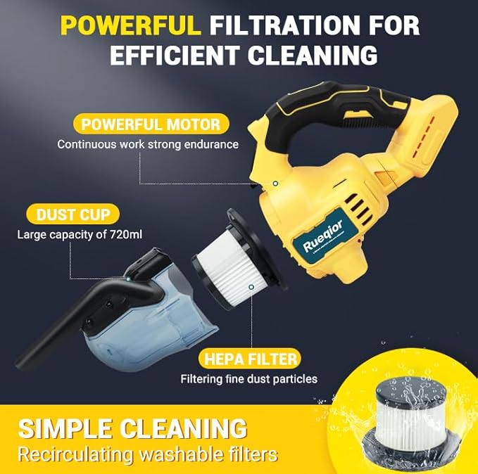 Cordless Vacuum for DeWalt 20V Battery, 5 in 1 Handheld Electric Vacuum Cleaner - Image 4