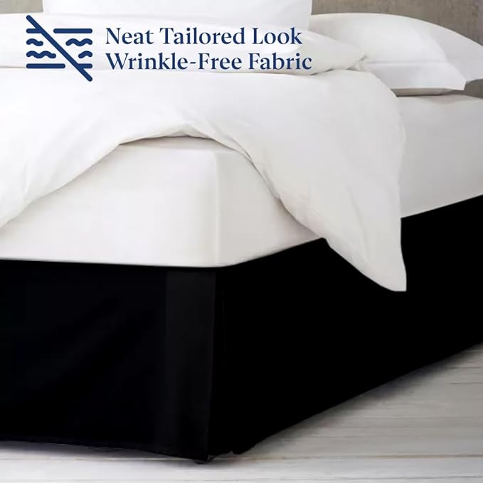 SKY BEDDINGS Luxury Pleated Queen Bed Skirt with Split Corners - 16 Inch Tailored Drop - Pleated Dust Ruffle - Wrinkle-Free 100% Microfiber - Easy Fit, Soft & Durable - Black
