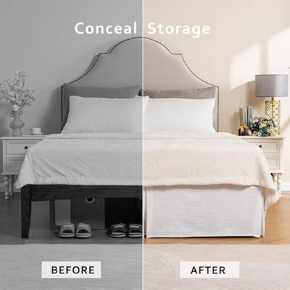 MIYE Pleated Waffle Weave Bed Skirt, Tailored Dust Ruffle 18 Inch Drop Easy Fit, Machine Washable (White, Twin - 18" Drop)