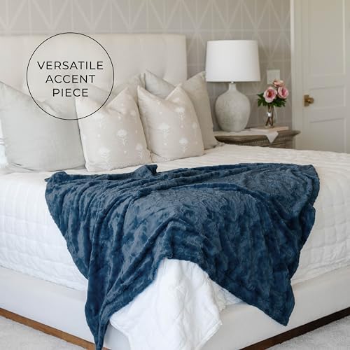 GRACED SOFT LUXURIES Throw Blanket Super Soft Warm Elegant Cozy Comfy Cozy Decorative Textured Faux Fur for Home, Bed, Couch, Sofa, Travel (Large 50" x 60", Blue)