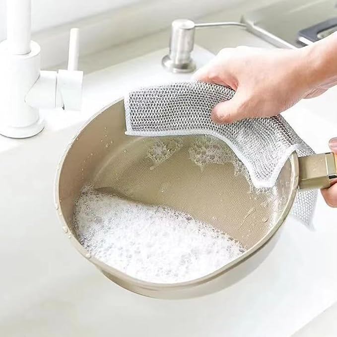 Reusable Non Scratch Wire Dishcloth, Double-Layer Stainless Rag, Kitchen - Image 5