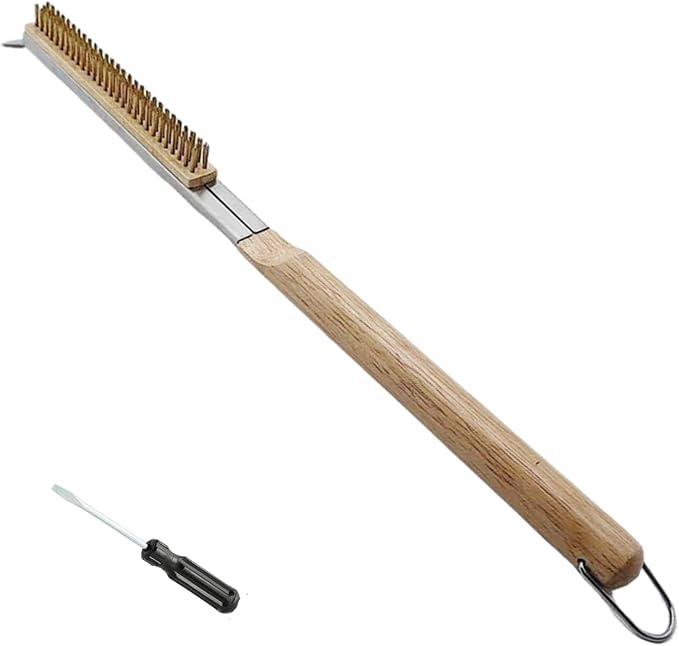 21 Inch Pizza Oven Brush with Scraper, Brass Bristles, Outdoor BBQ Grill - Image 3
