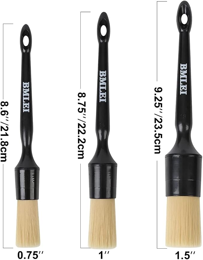 3pcs Car Detailing Brushes Set, Boars Hair Auto Car Detail Brush Kit No Scratch - Image 2